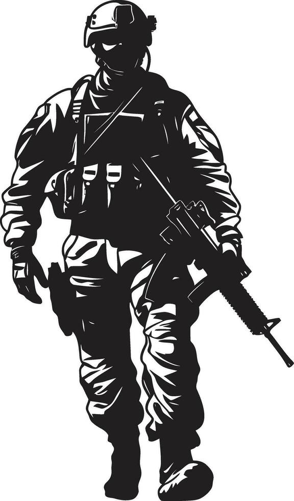 Tactical Guardian Armed Forces Emblem Defensive Protector Black Soldier Icon vector