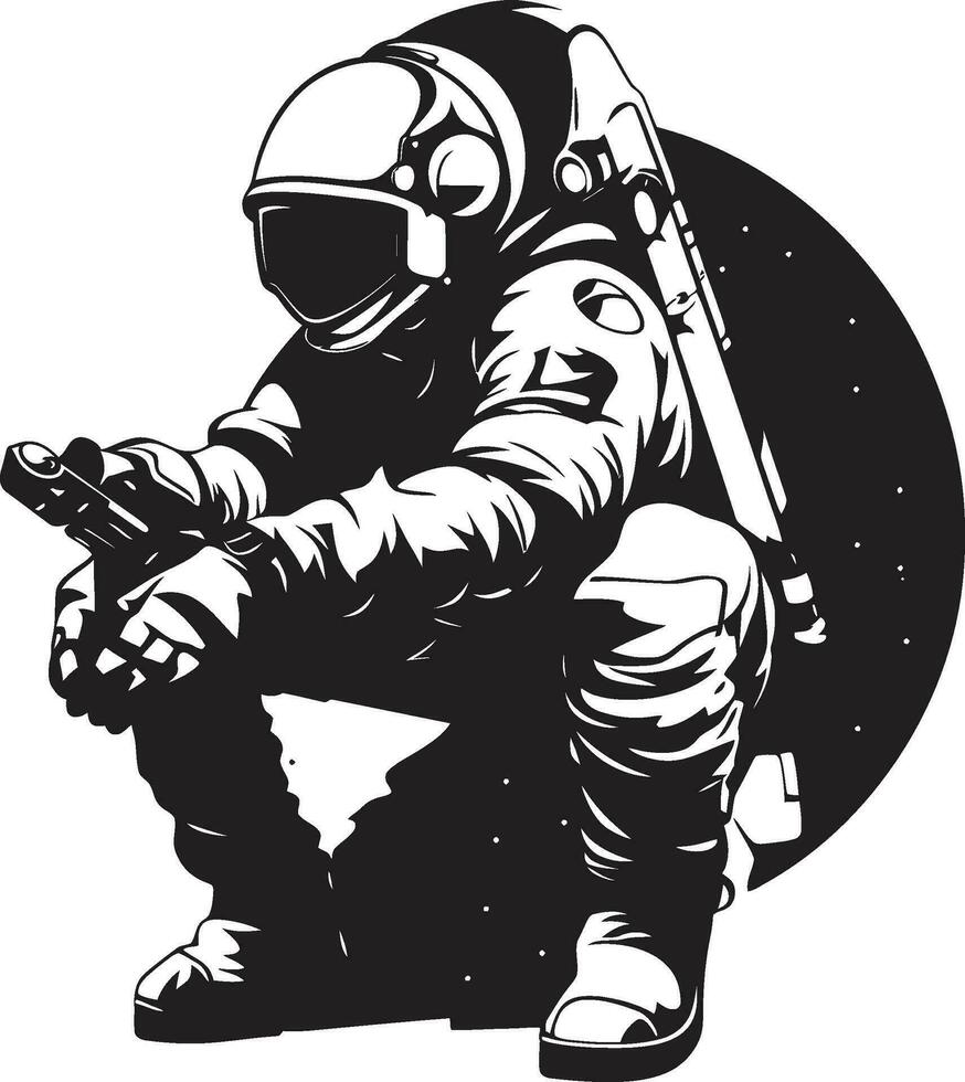 cósmico viaje negro astronauta logo icono celestial pionero vector espacio explorador