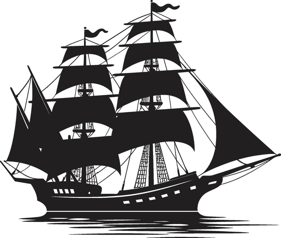 Historic Odyssey Black Ship Icon Ancient Voyager Vector Ship Emblem