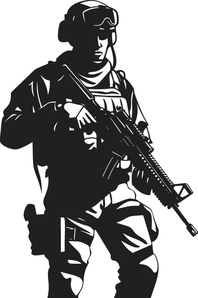 Tactical Guardian Armed Forces Emblem Defensive Protector Black Soldier Icon vector