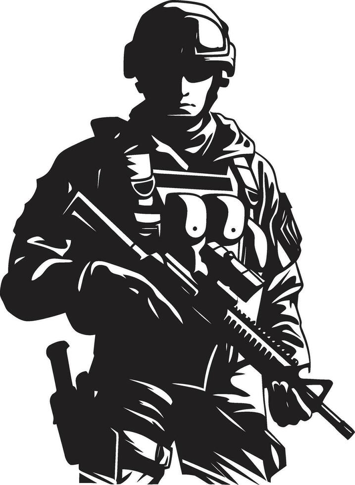 combate vanguardia armado efectivo emblema diseño táctico guardián armado soldado negro icono vector