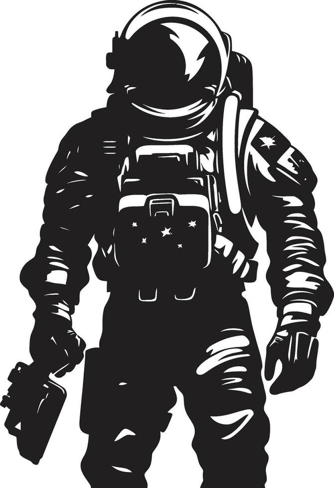 cósmico viaje negro astronauta logo icono celestial pionero vector espacio explorador