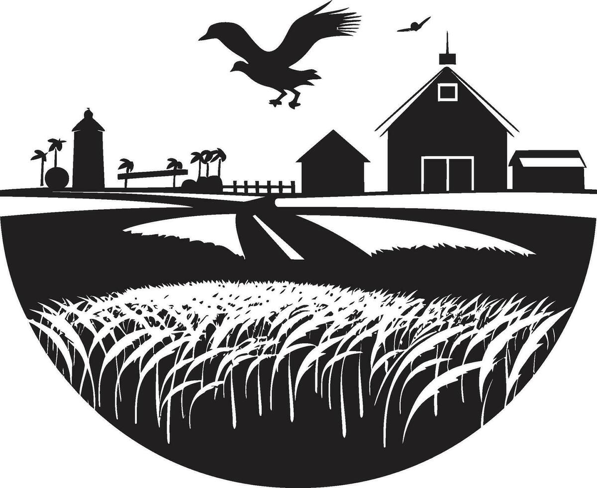 Harvest Horizon Agricultural Black Logo Fields  Oasis Vector Farmhouse Emblem