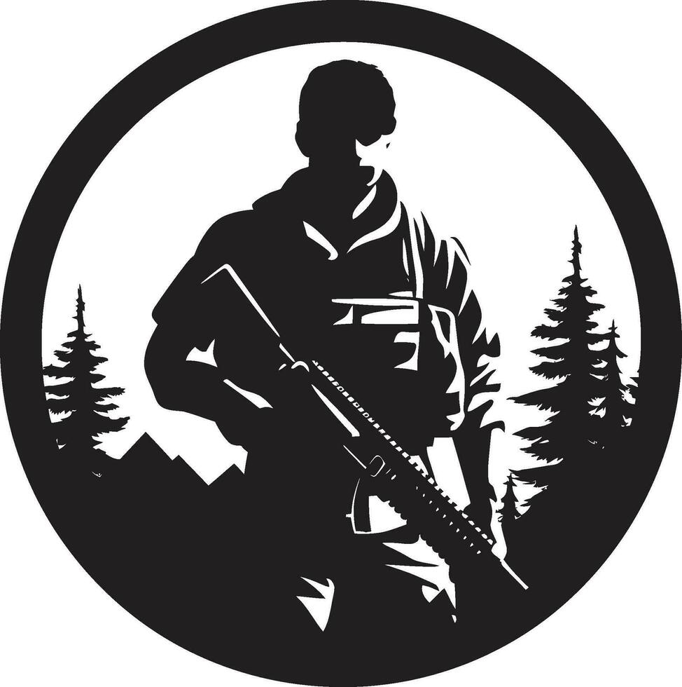 táctico guardián armado efectivo emblema defensivo protector negro soldado icono vector