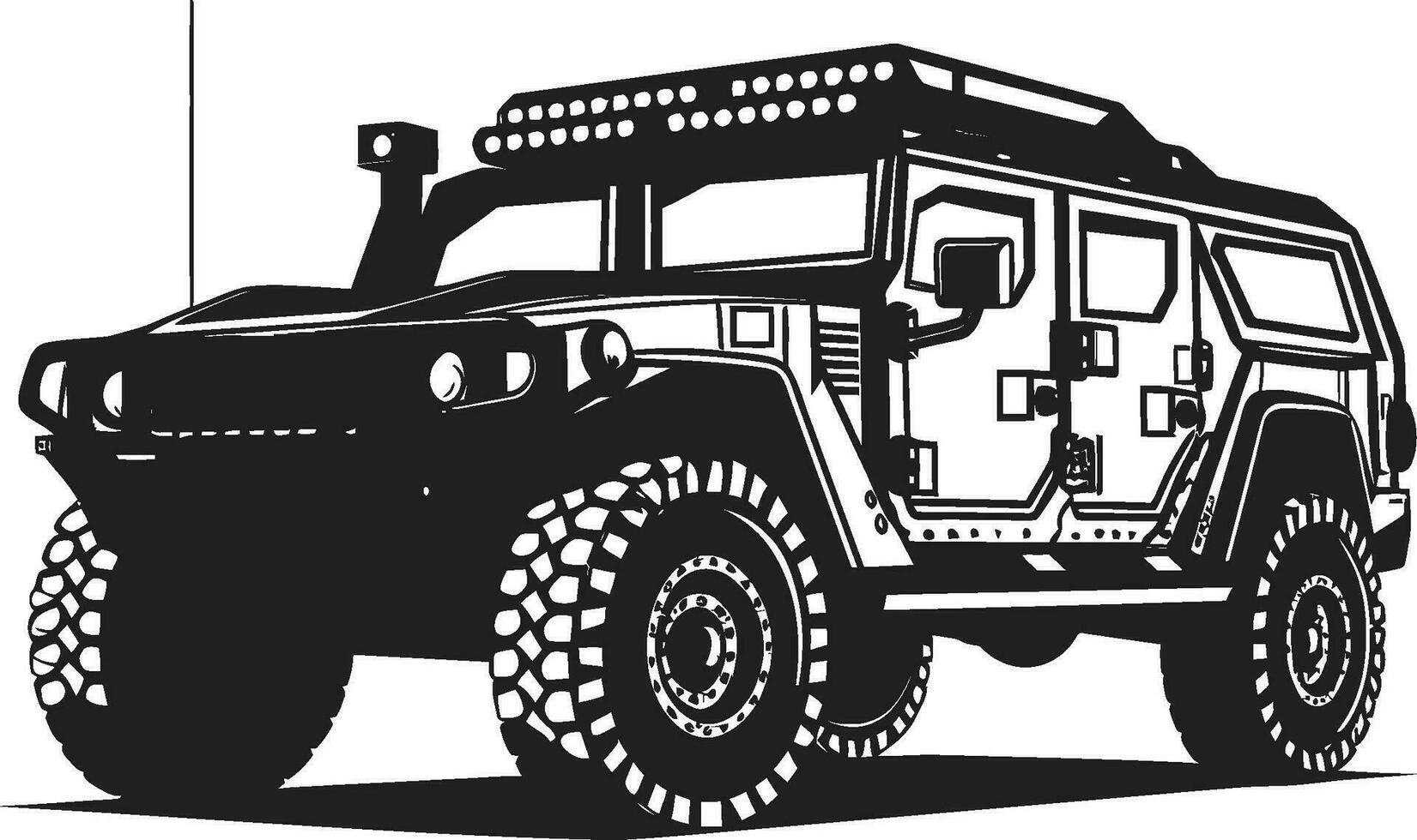 apagado la carretera mando Ejército vehículo icono militar pionero 4x4 negro emblema vector