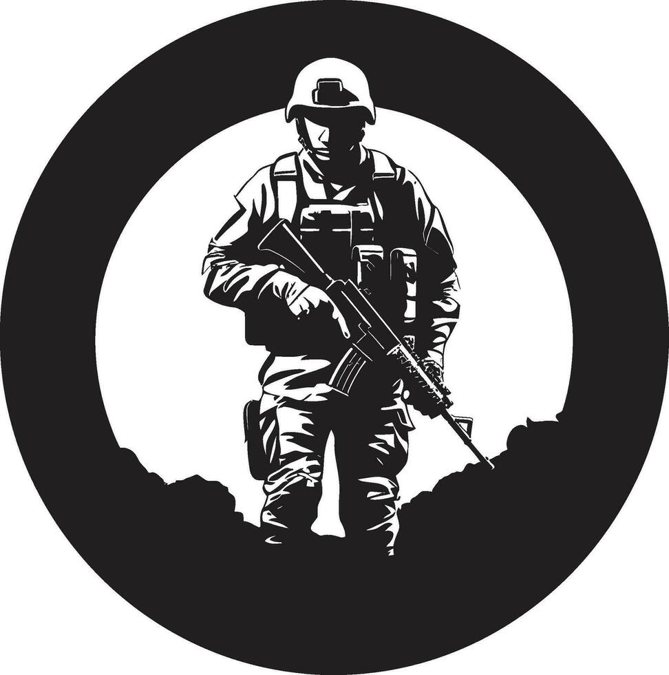 estratégico defensor negro vector hombre del ejército logo combate vanguardia armado efectivo emblema diseño