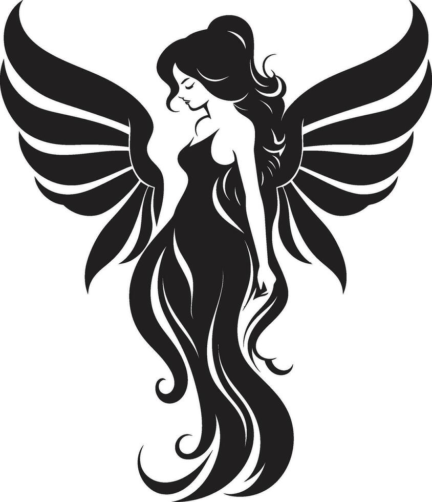 Serene Presence Winged Angel Symbol Radiant Ethereal Vector Angel Emblem