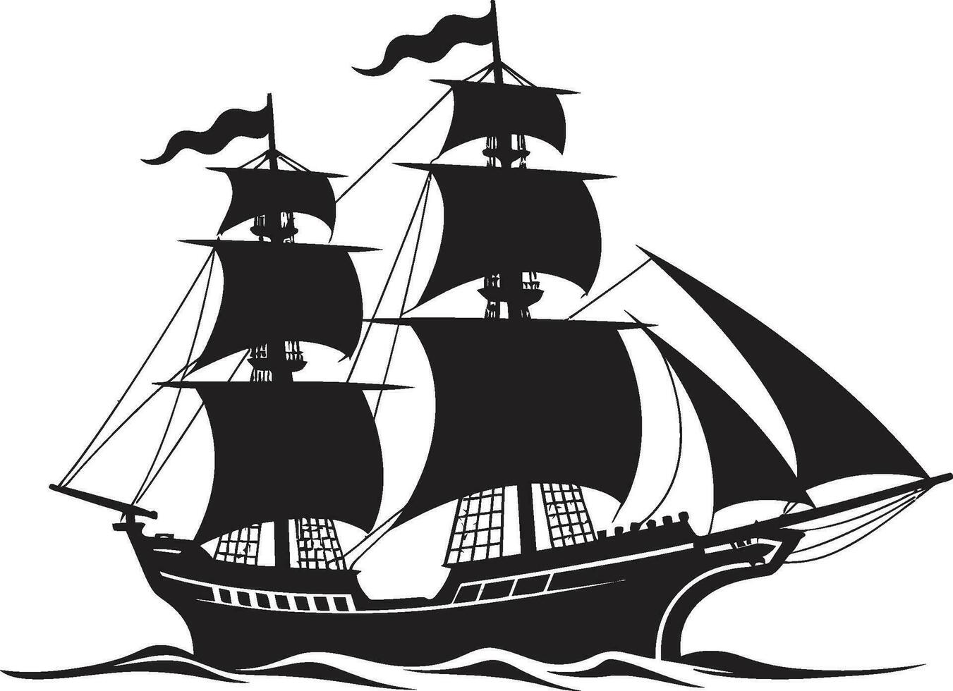 Aged Seafaring Ancient Ship Emblem Historical Sails Black Ship Vector