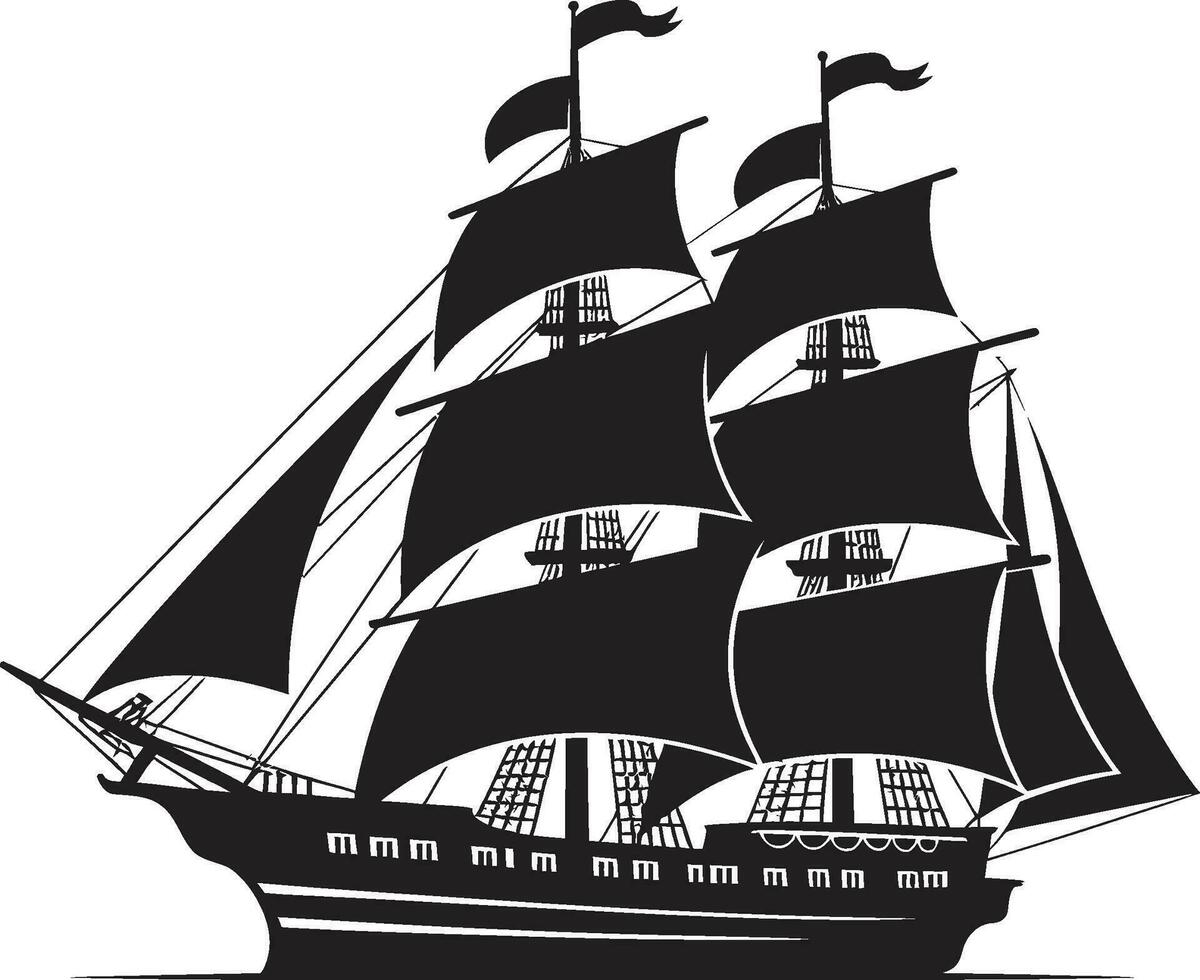 Aged Navigation Ancient Ship Emblem Mythical Mariner Black Ship Vector