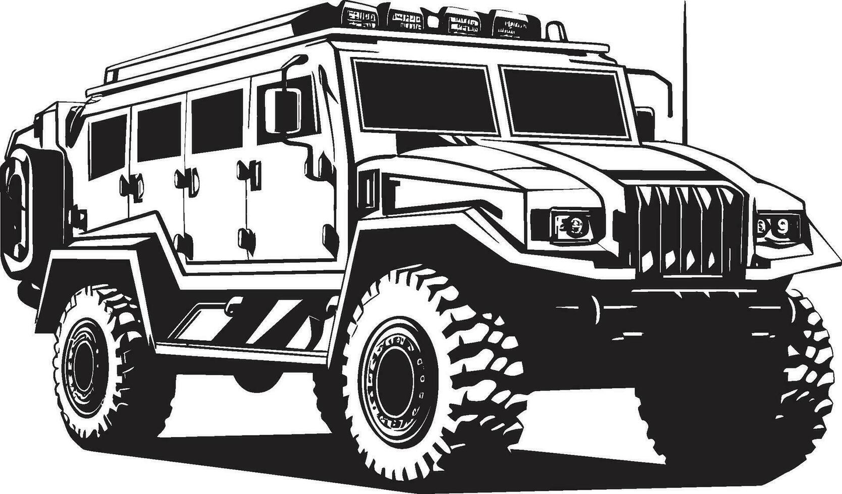 guerrero s paseo Ejército 4x4 emblemático icono guardián vagabundo negro Ejército transporte logo vector