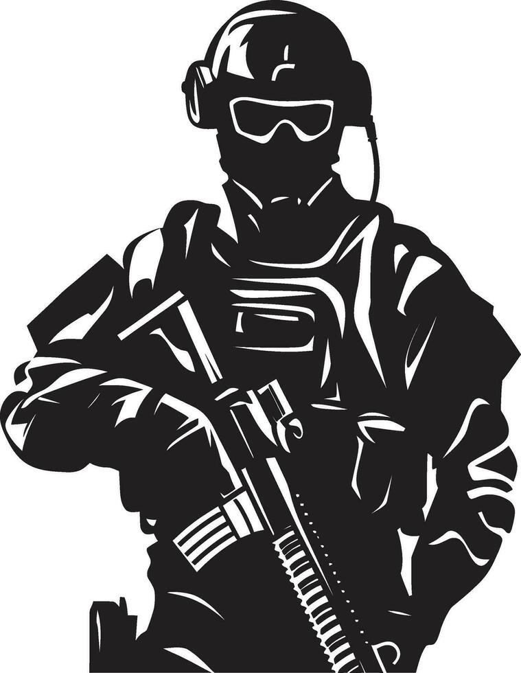 Tactical Defender Armyman Vector Logo Icon Design Battle Ready Sentinel Black Logo of an Armed Warrior