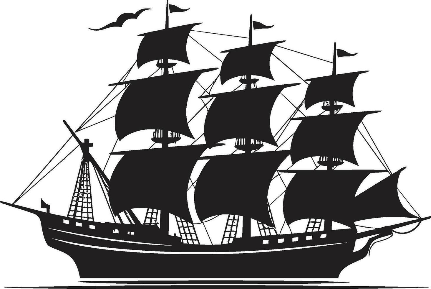 Maritime Relic Black Ship Icon Design Legacy Seafarer Ancient Ship Emblem vector