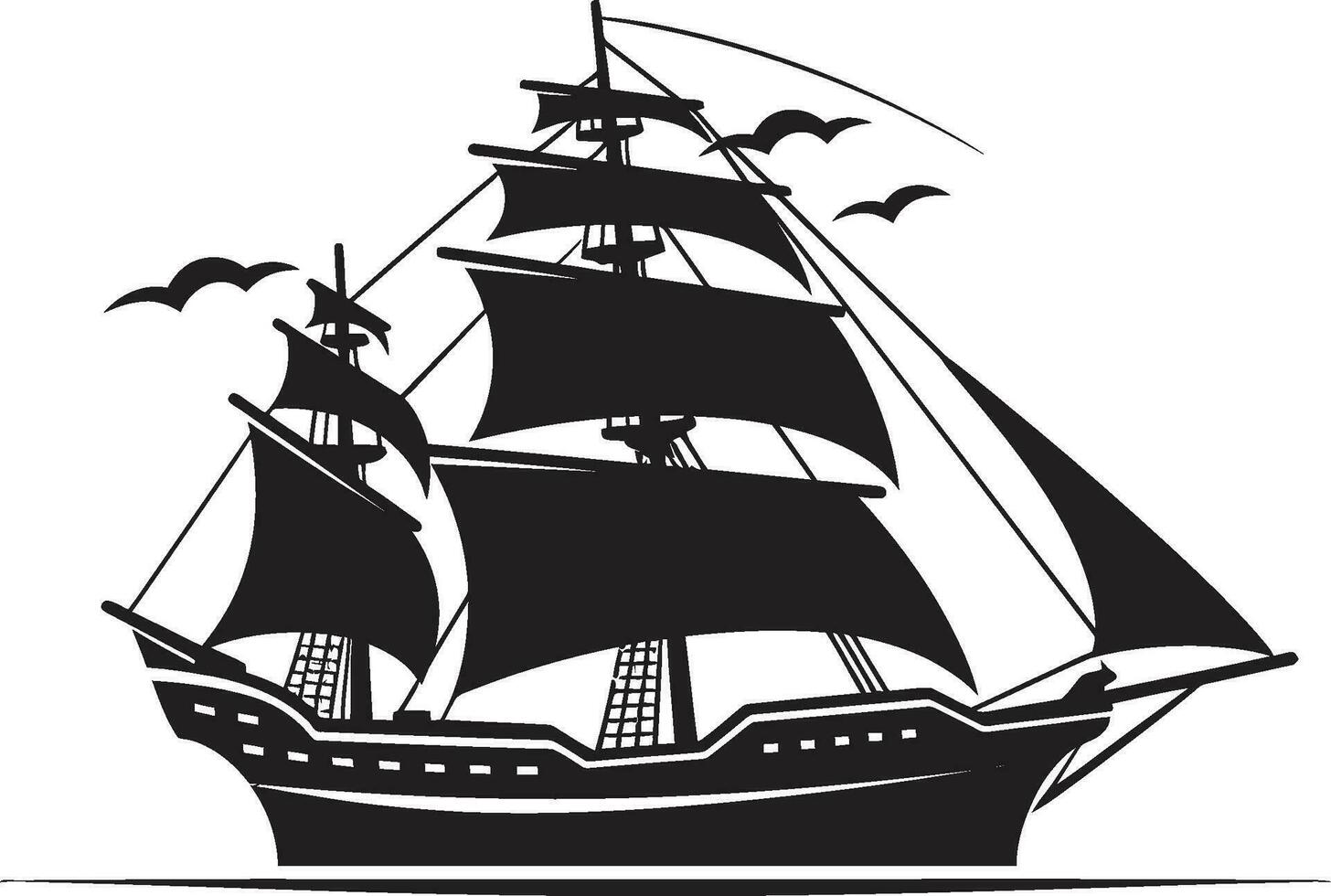 Old World Mariner Black Ship Vector Design Ancient Odyssey Vector Ship Icon in Black