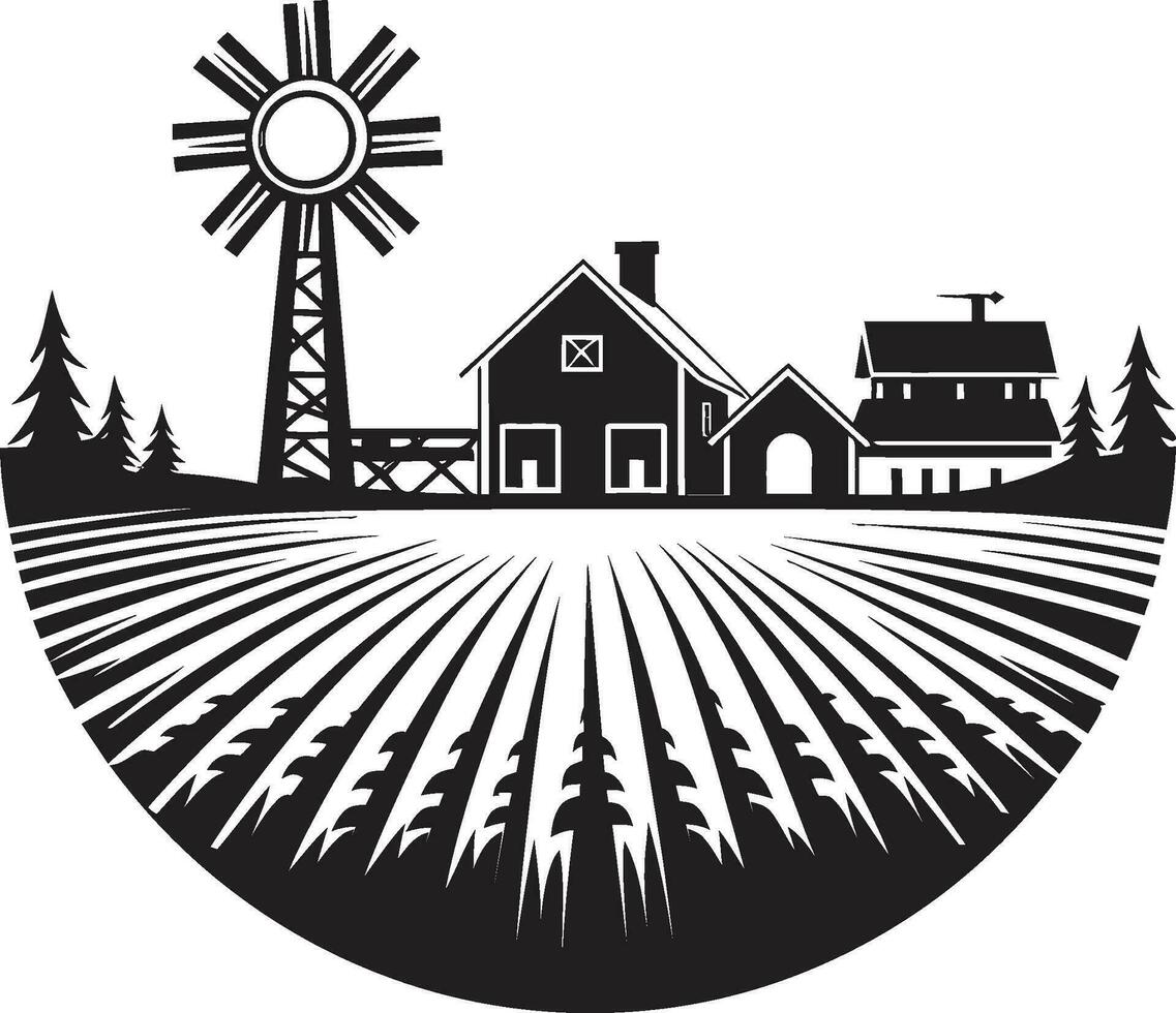 Farmhouse Essence Black Vector Logo for Farm Life Agrarian Oasis Agricultural Farmhouse Icon