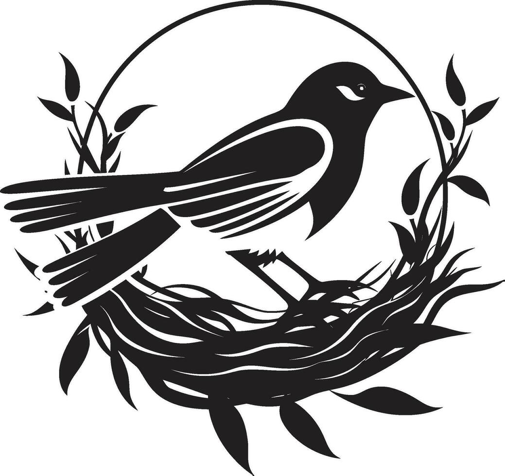 pájaro s refugio negro logo emblema nido creador aviar vector diseño