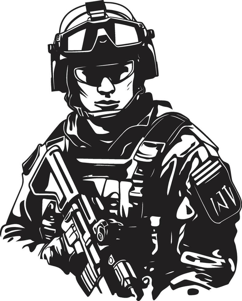 militante protector vector hombre del ejército emblema batalla centinela armado guerrero negro logo