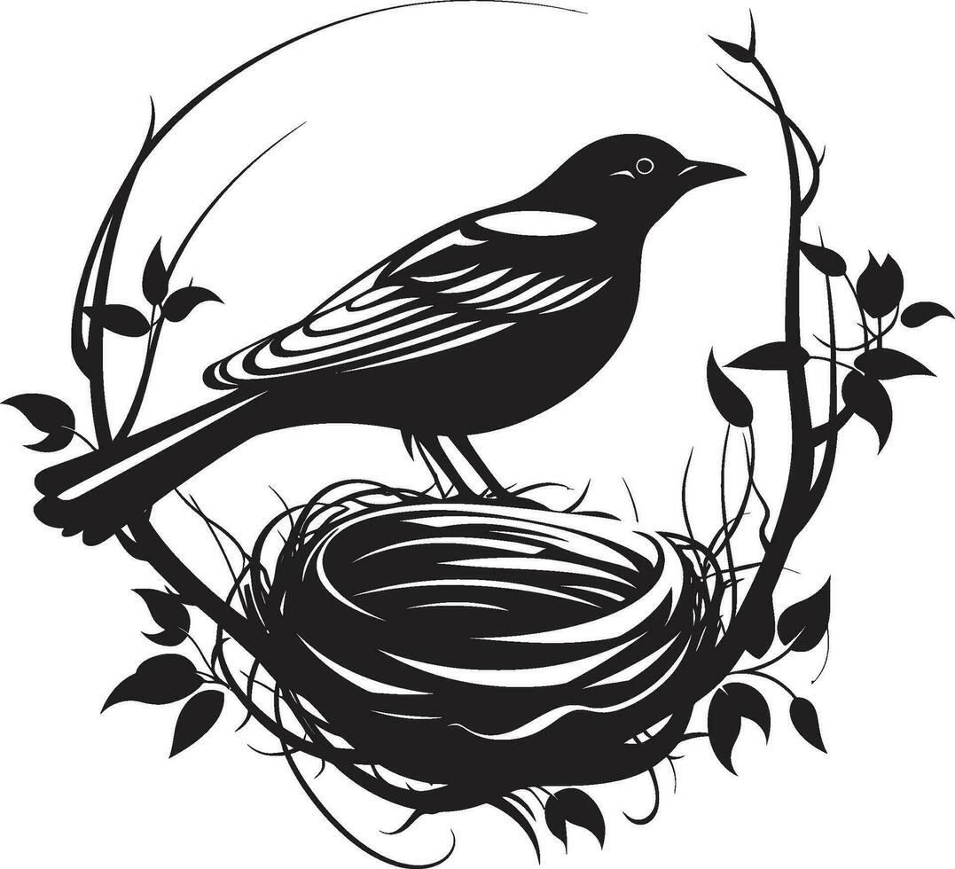 nido creador negro pájaro emblema aviar ensamblador vector nido diseño