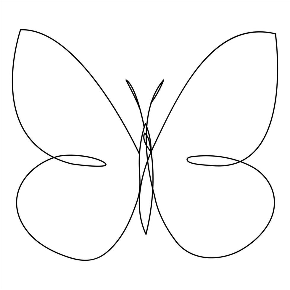 Simple butterfly continuous single line art drawing and butterfly line art vector illustration
