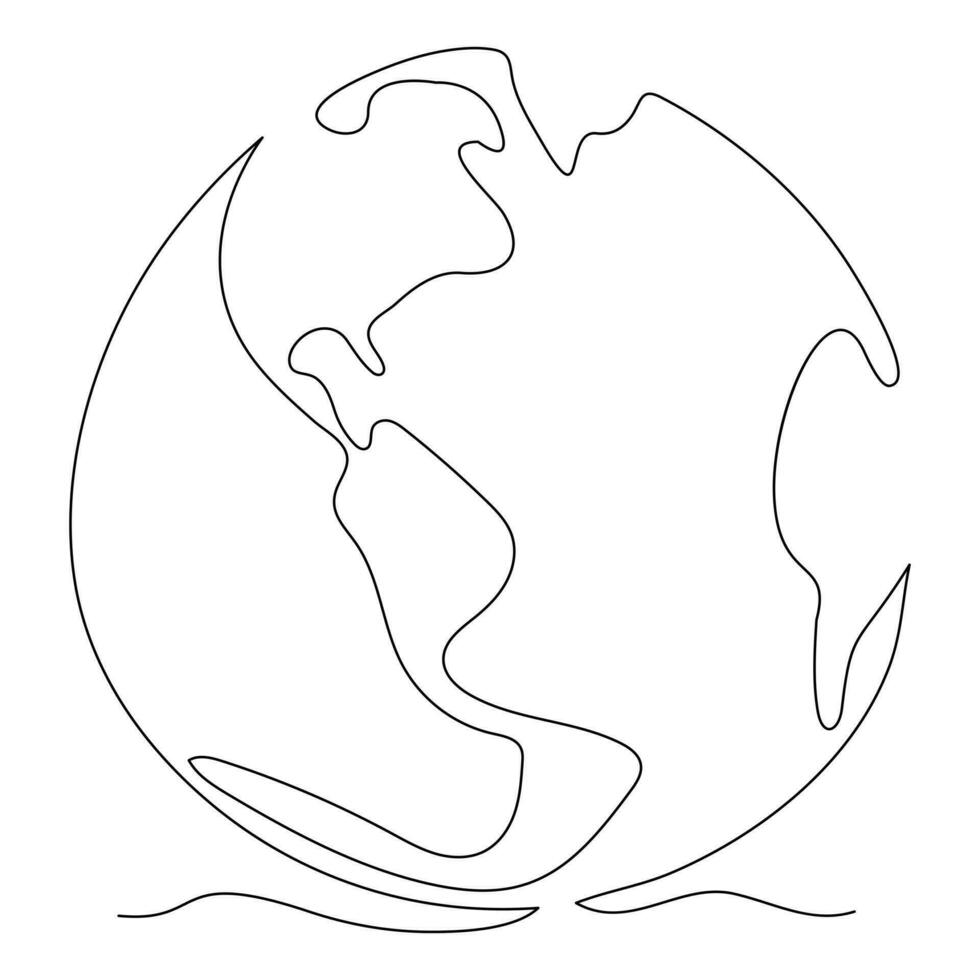 Single line continuous drawing of earth global and concept world earth day outline vector illustration