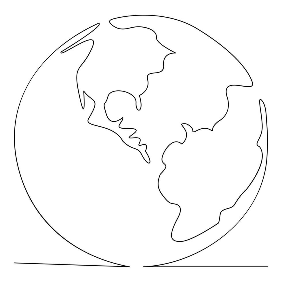 Single line continuous drawing of earth global and concept world earth day outline vector illustration