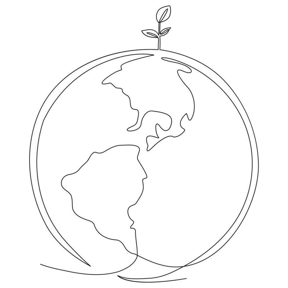 Single line continuous drawing of earth global and concept world earth day outline vector illustration