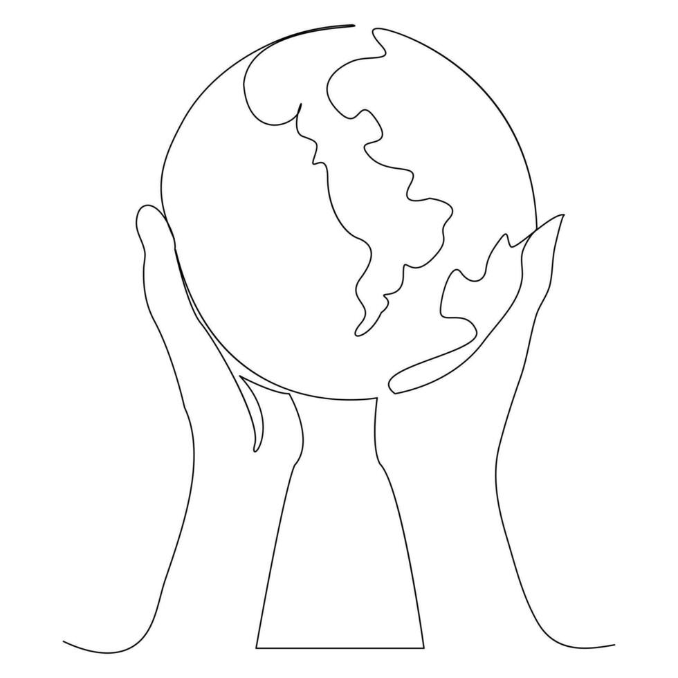 Single line continuous drawing of earth global and concept world earth day outline vector illustration