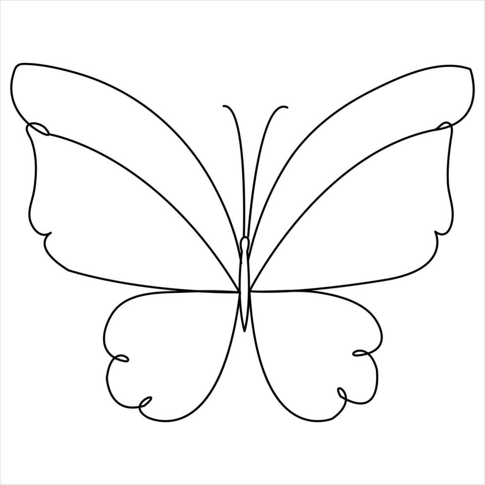 Simple butterfly continuous single line art drawing and butterfly line art vector illustration