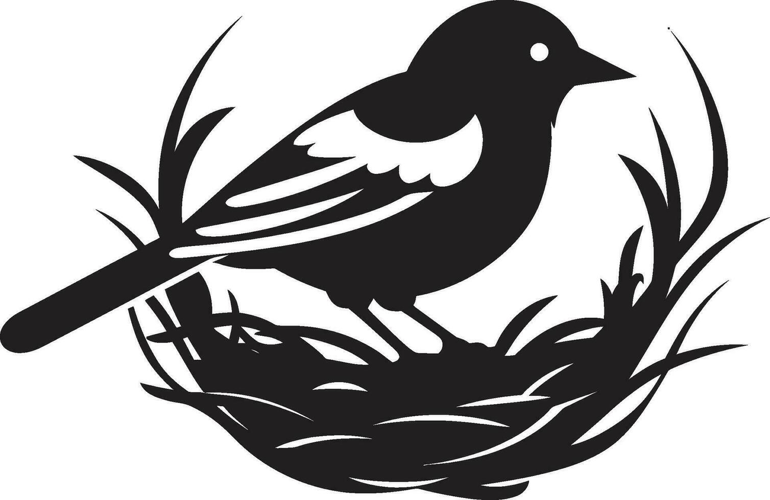 Weaver Wings Black Bird Nest Logo Feathered Nesting Vector Bird Icon