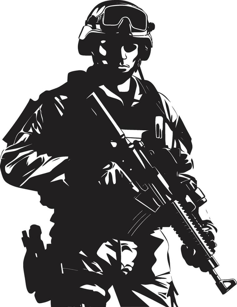 Tactical Guardian Armed Soldier Black Icon Militant Protector Vector Armyman Emblem