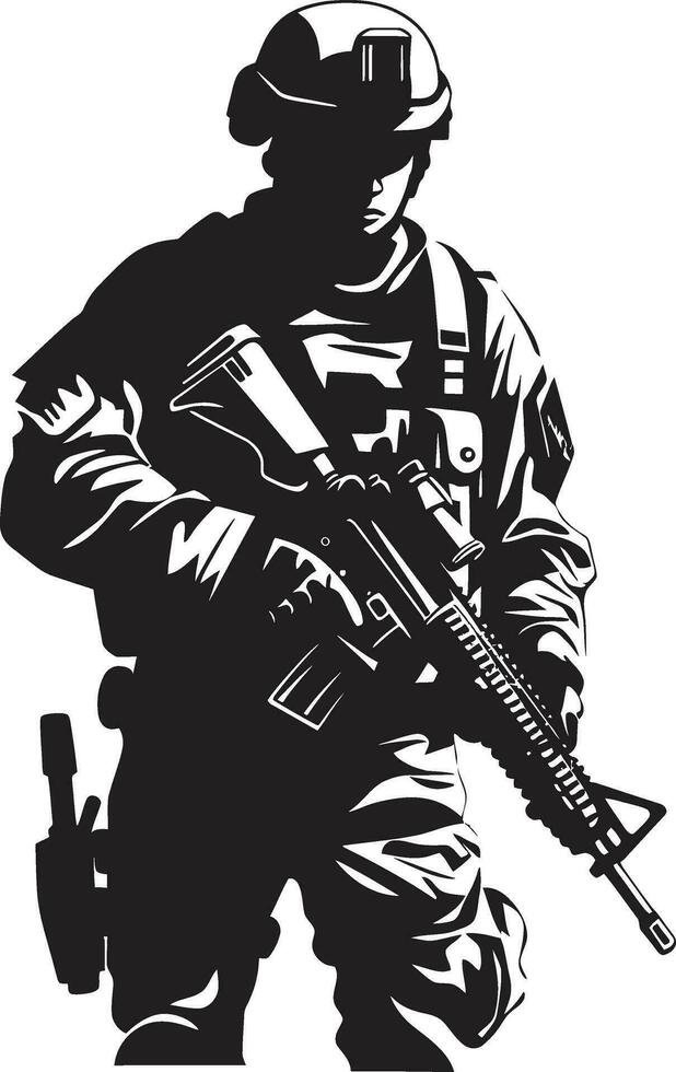 Combat Vanguard Armed Forces Emblem Design Tactical Guardian Armed Soldier Black Icon vector