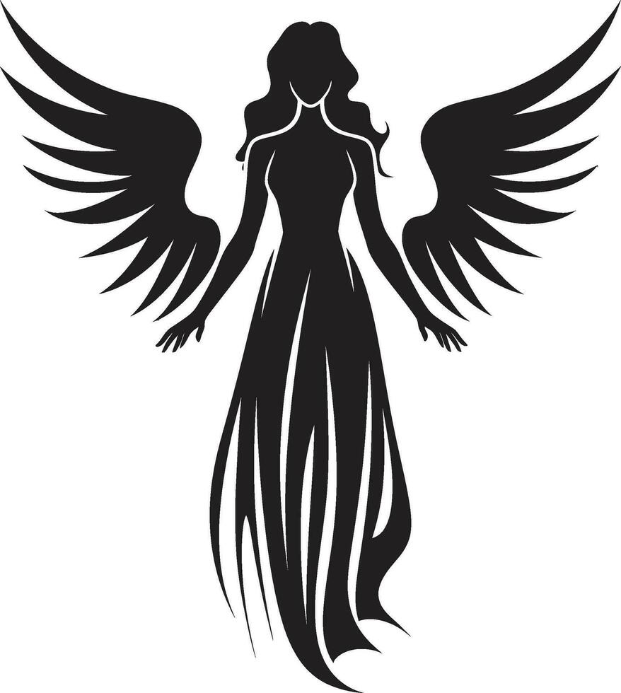 Serene Beauty Black Angel Emblem Celestial Seraph Angelic Vector Design