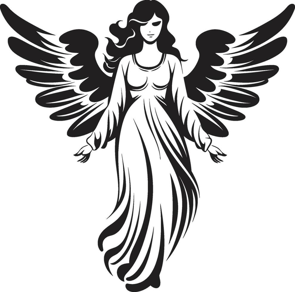 celestial guardián negro angelical emblema seráfico elegancia vector ángel alas
