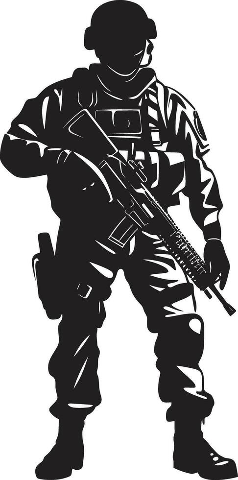 batalla centinela armado guerrero negro logo defensivo vigilancia vector negro soldado