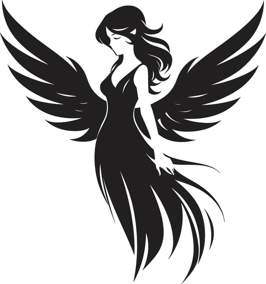 Heavenly Grace Vector Angelic Logo Celestial Messenger Black Wings Symbol