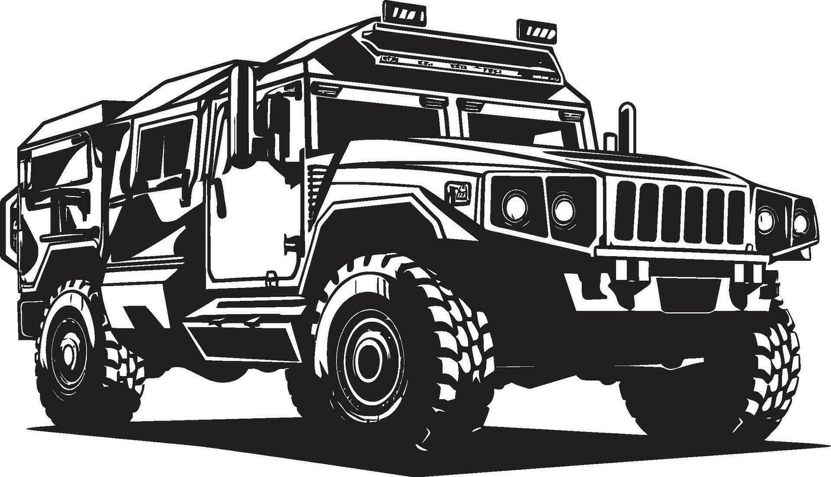 apagado la carretera mando Ejército vehículo icono militar pionero 4x4 negro emblema vector