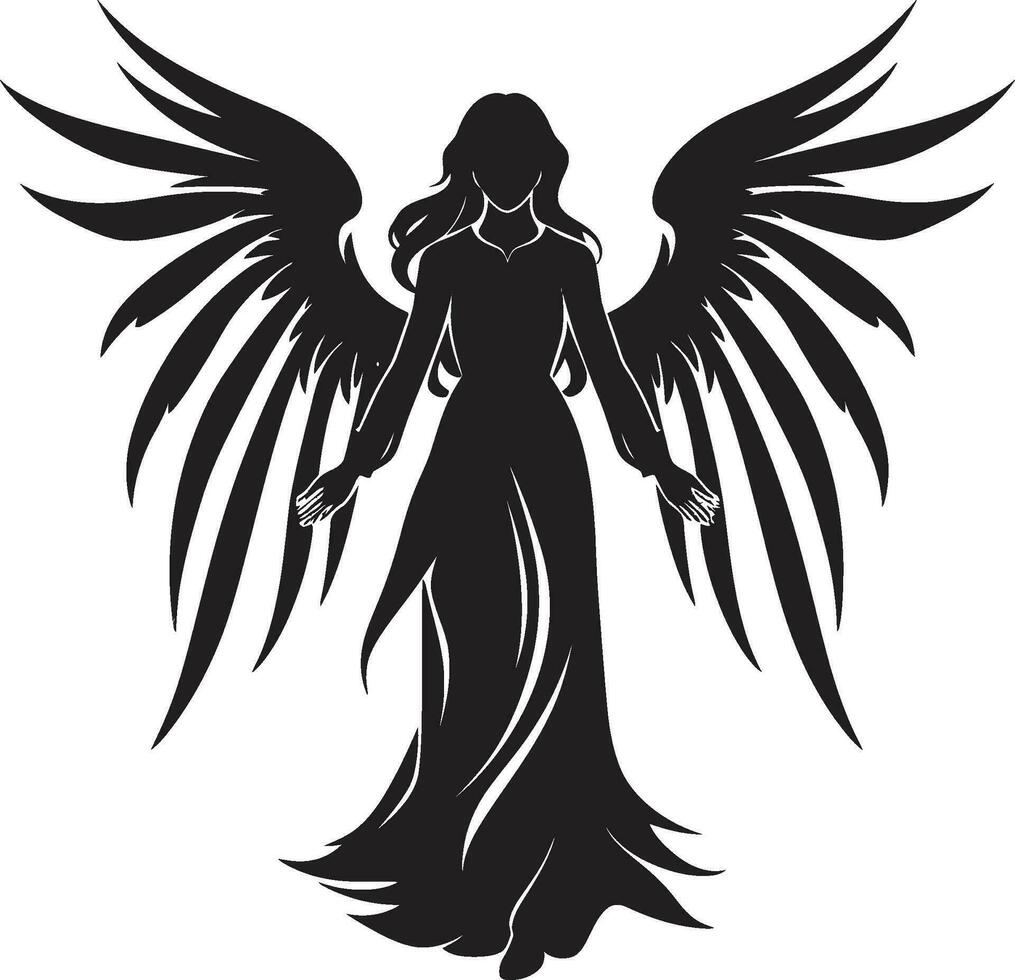 angelical resplandor hermosa alas icono celestial guardián negro angelical emblema vector