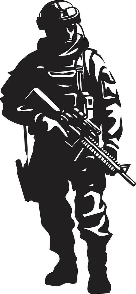 guardián valor negro hombre del ejército icono diseño combate precisión vector armado efectivo logo