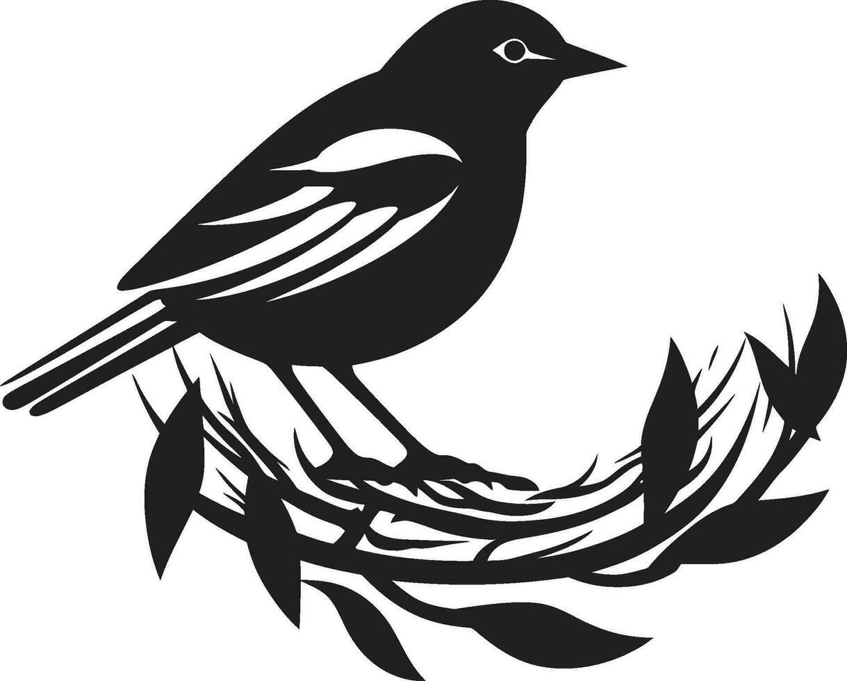 vuelo nido negro pájaro logo icono con alas artesano vector nido emblema