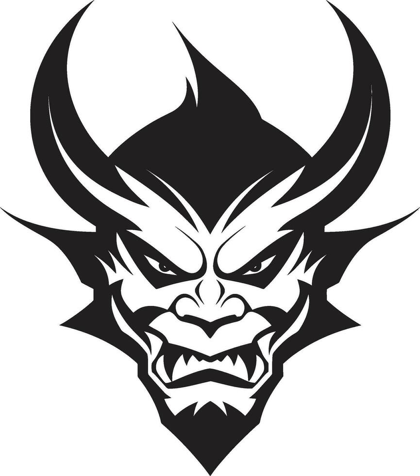 Demonic Impression Black Icon of Devil s Sinister Visage Wrath Unleashed Aggressive Devil s Face Vector Symbol