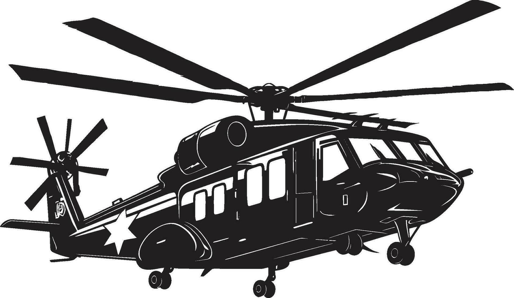 Combat Copter Army Helicopter Vector Icon Tactical Rotorcraft Black Emblematic Design