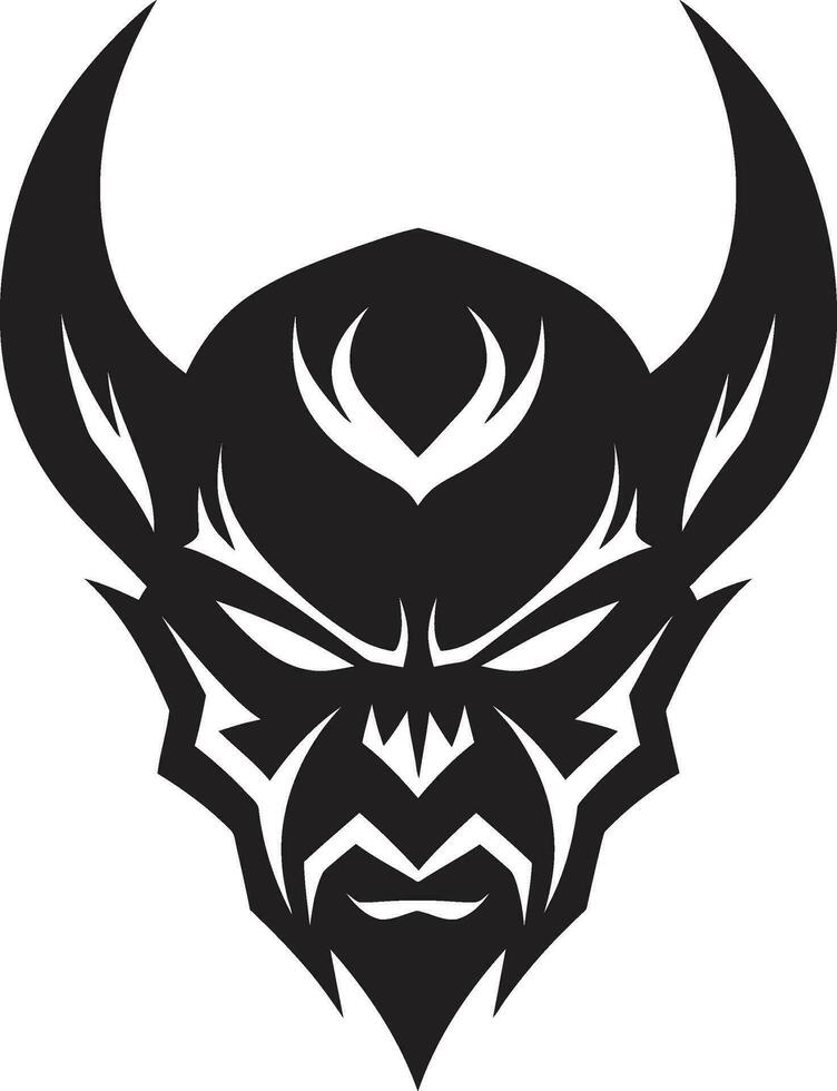 Infernal Menace Black Icon of Devil s Visage Sinister Gaze Aggressive Devil s Face in Vector