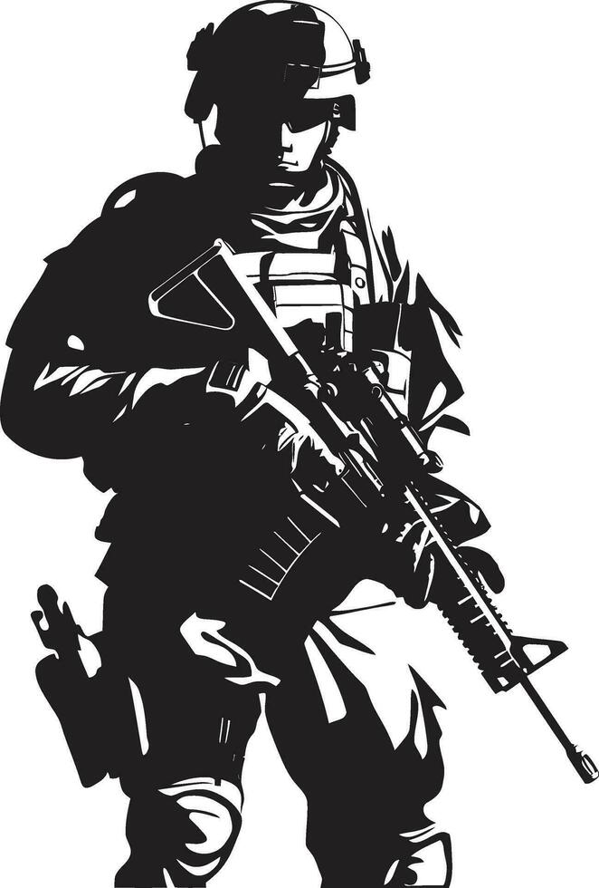 defensor s resolver armado hombre negro emblema estratégico defensor negro vector hombre del ejército logo