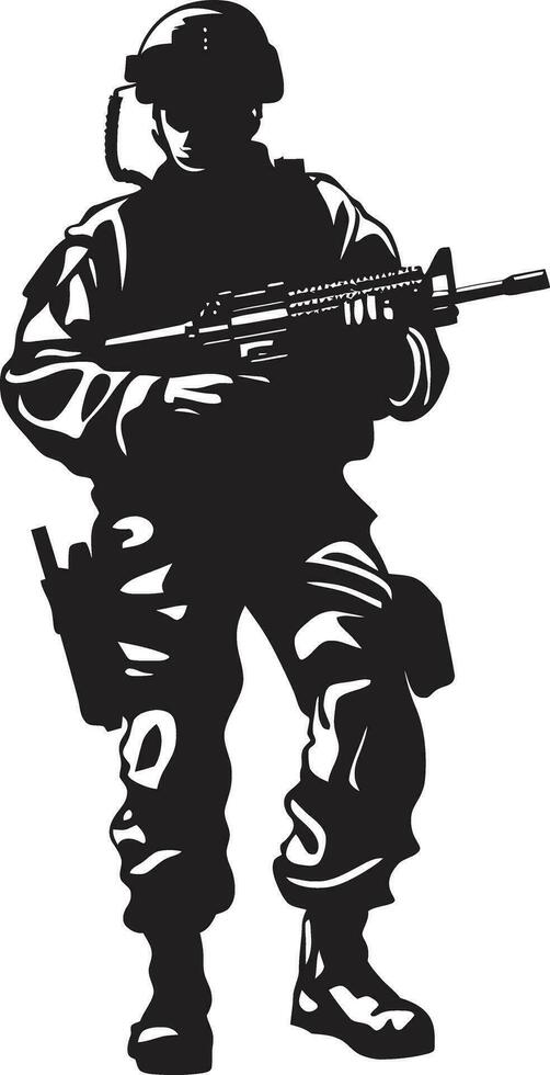 defensivo protector negro soldado icono militante vigilancia hombre del ejército vector diseño