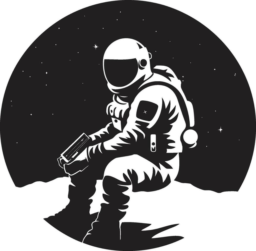 orbital viajero negro astronauta emblema estelar navegador vector astronauta símbolo