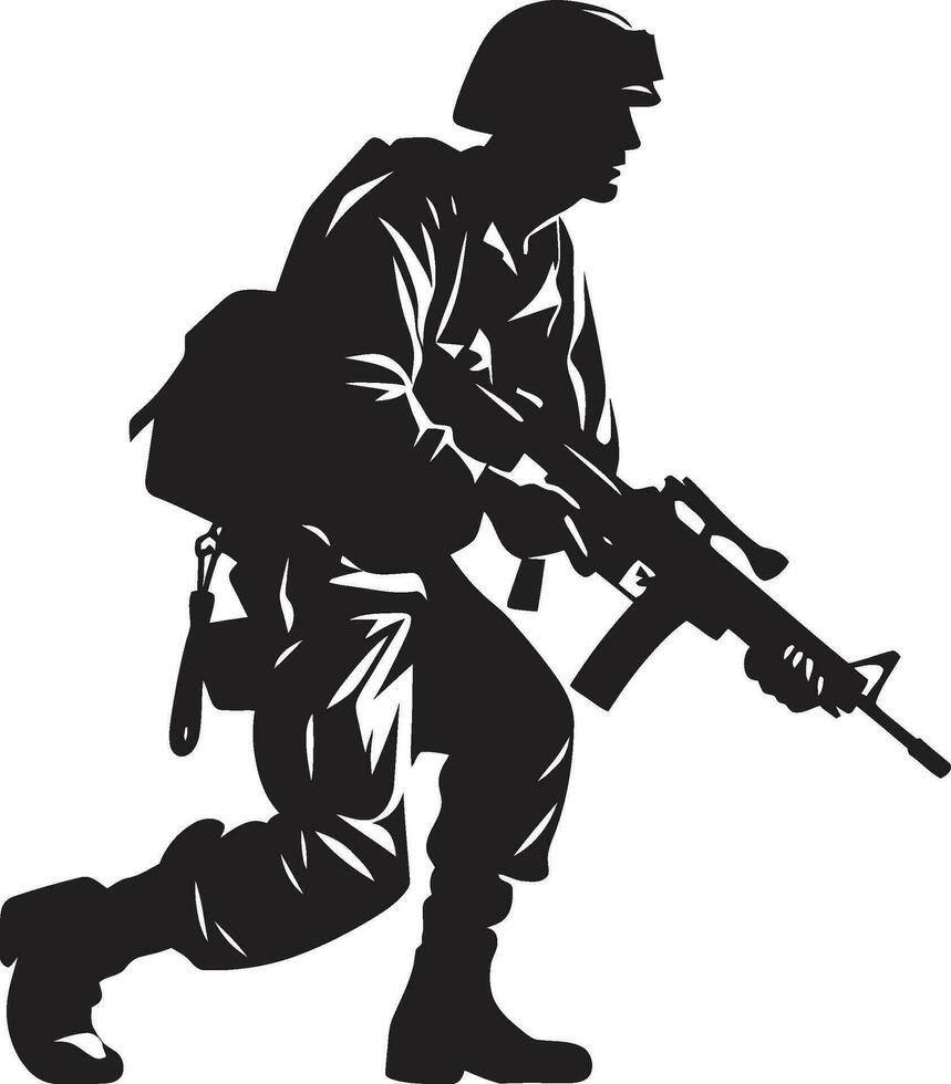 Tactical Guardian Armed Soldier Black Icon Militant Protector Vector Armyman Emblem