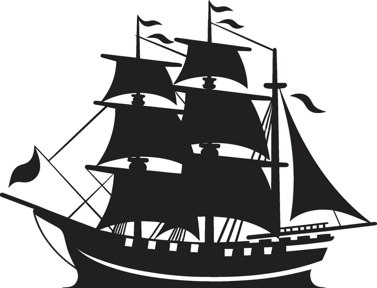 Nautical Heritage Ancient Ship Emblem Legendary Seafarer Black Ship Vector