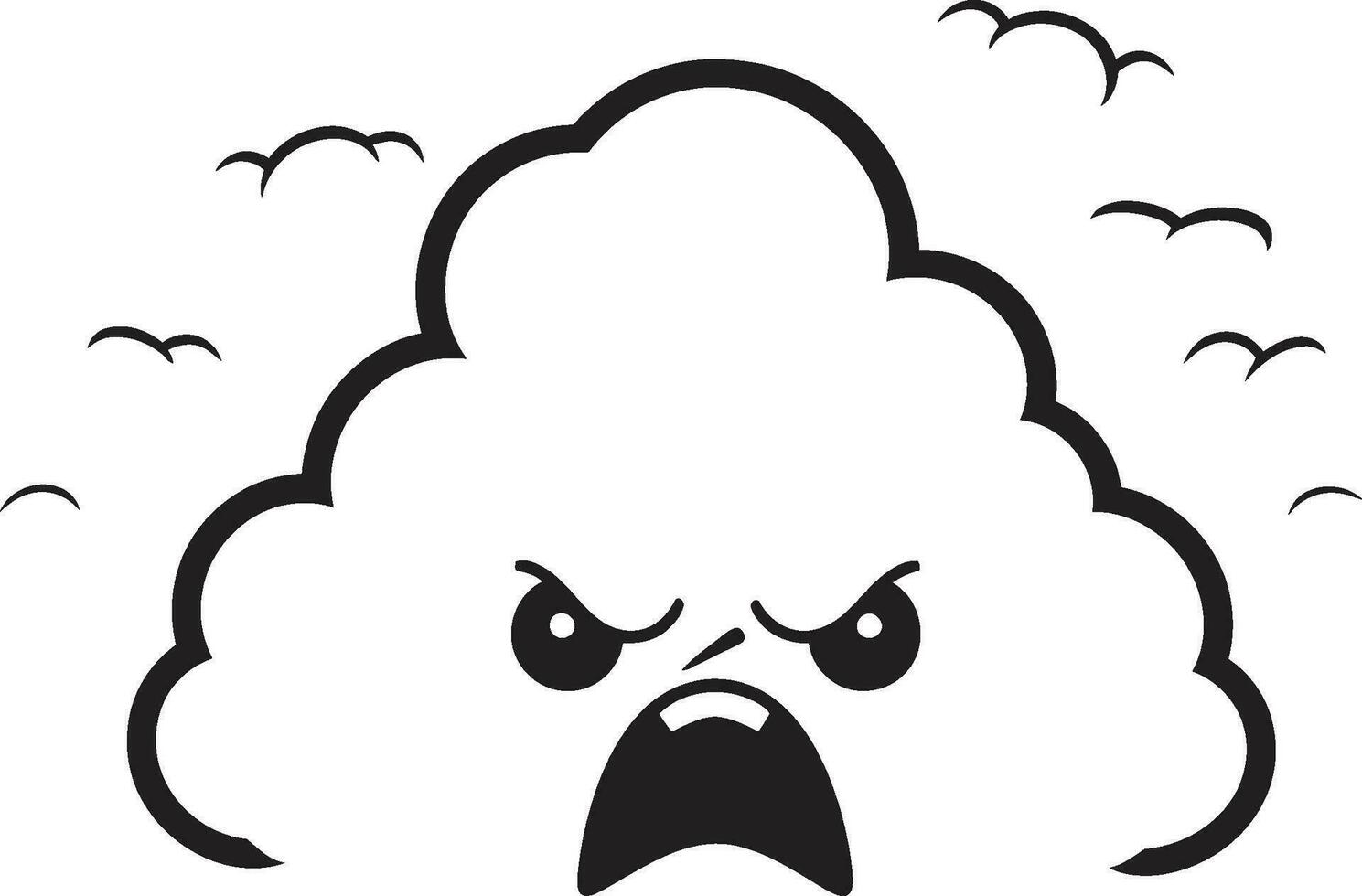 Raging Thunderhead Vector Angry Cloud Logo Brooding Squall Black Cartoon Cloud Icon