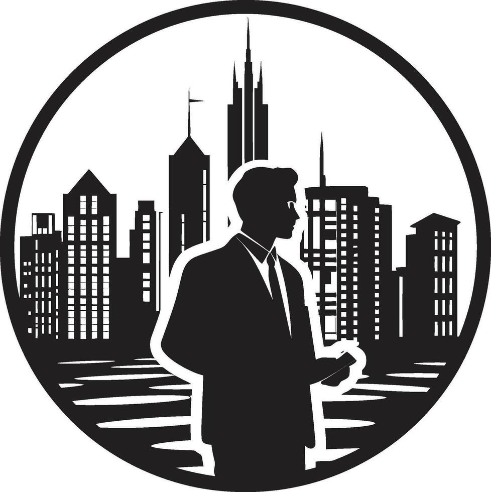 Master Builder Black Vector Icon Design Urban Architect Vector Man Logo in Black