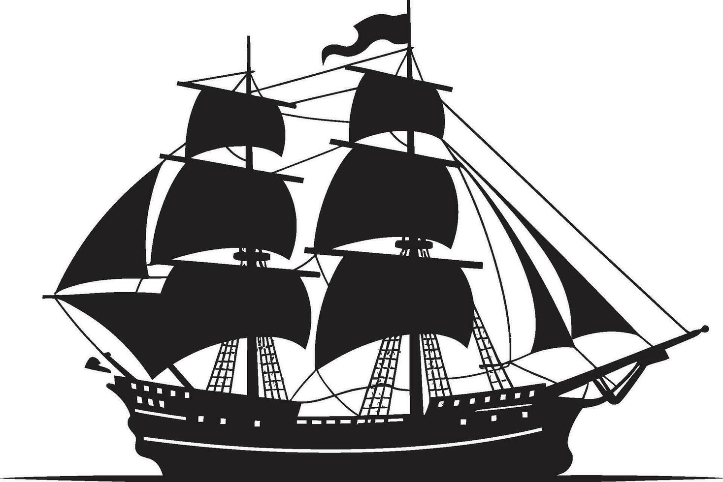 Antique Mariners Ancient Ship in Black Weathered Odyssey Vector Ship Icon