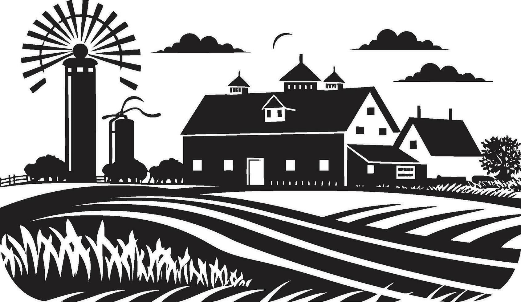 alquería serenidad vector emblema diseño granja oasis negro casa de Campo logo